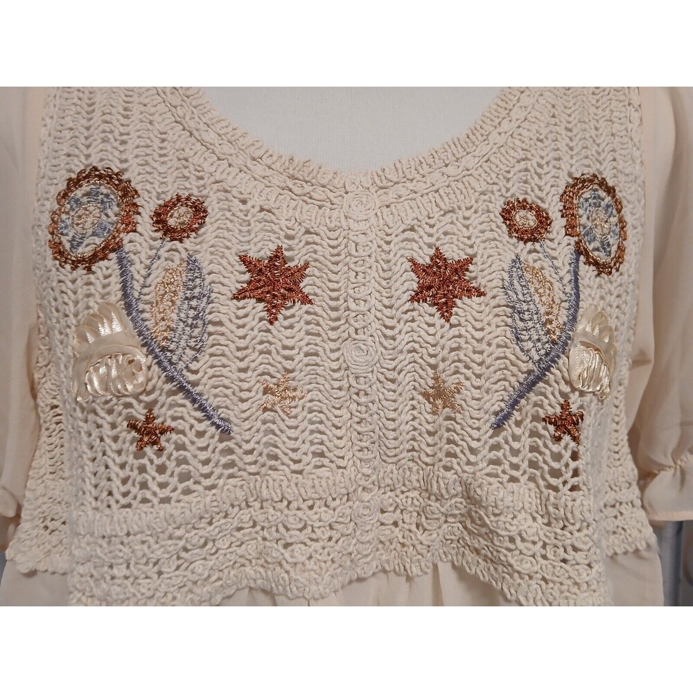 NWT Baby Doll Korean Boho Sheer Crochet Top/Blouse with Embroidery for Women-S - Picture 4 of 8